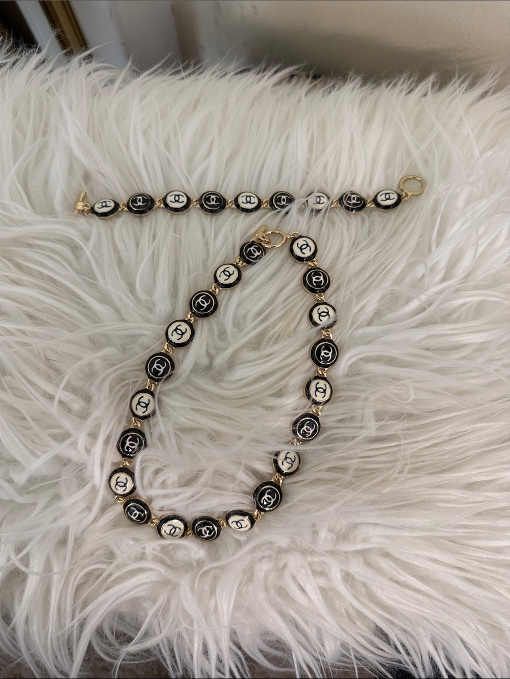 Inspired Black & White Logo Link Necklace and Bracelet Set